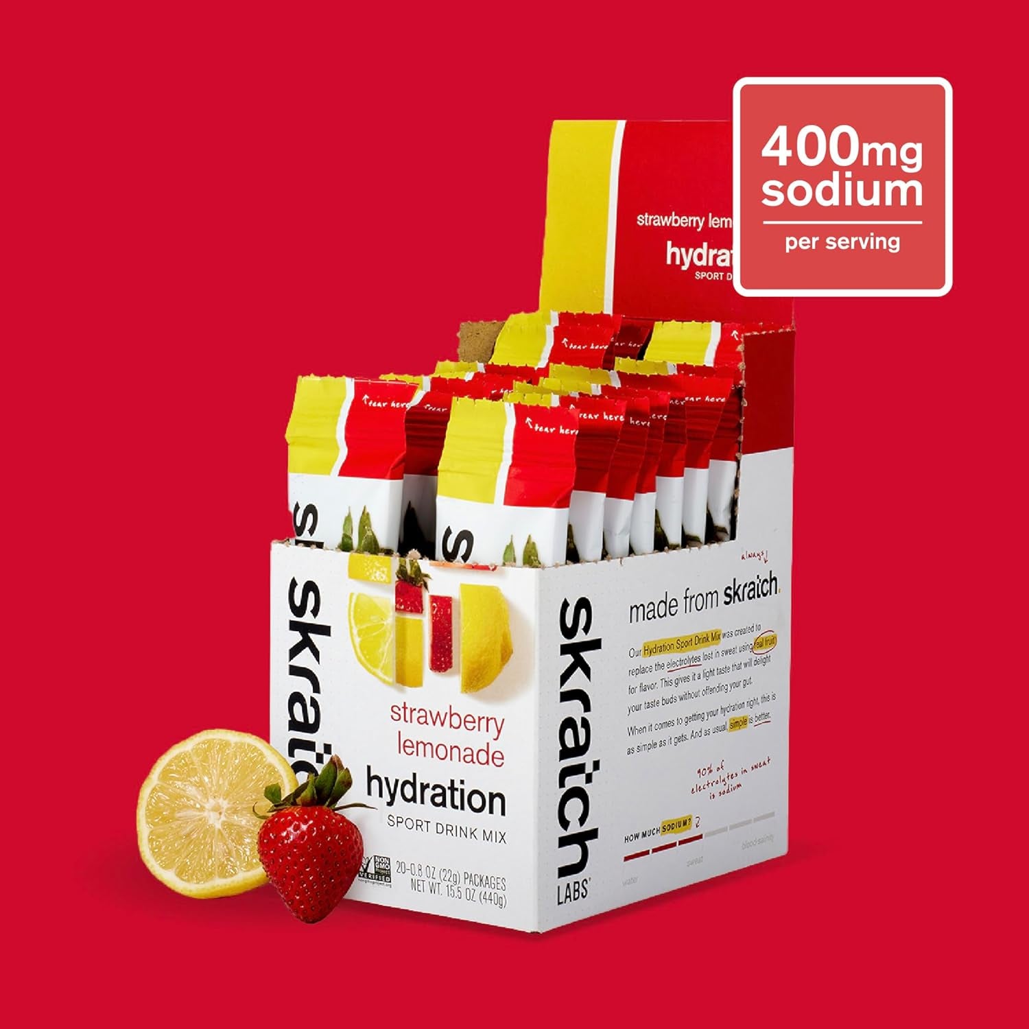 Hydration Sports Drink Mix Packets – Real‑Fruit Electrolyte Powder for Fast Hydration & Endurance | Strawberry Lemonade | 20 Pack | Vegan, Non‑Gmo, Clean Ingredients