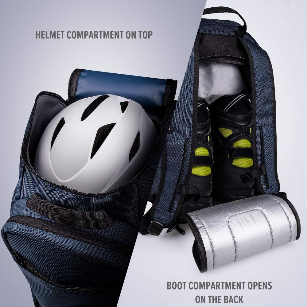 50L Ski Boot Bag, Ski and Snowboard Boots Travel Backpack with Separate Compartments for Helmet, Ski Shoes, Goggles, Gloves, and Accessories, Splash Proof Exterior & Bottom