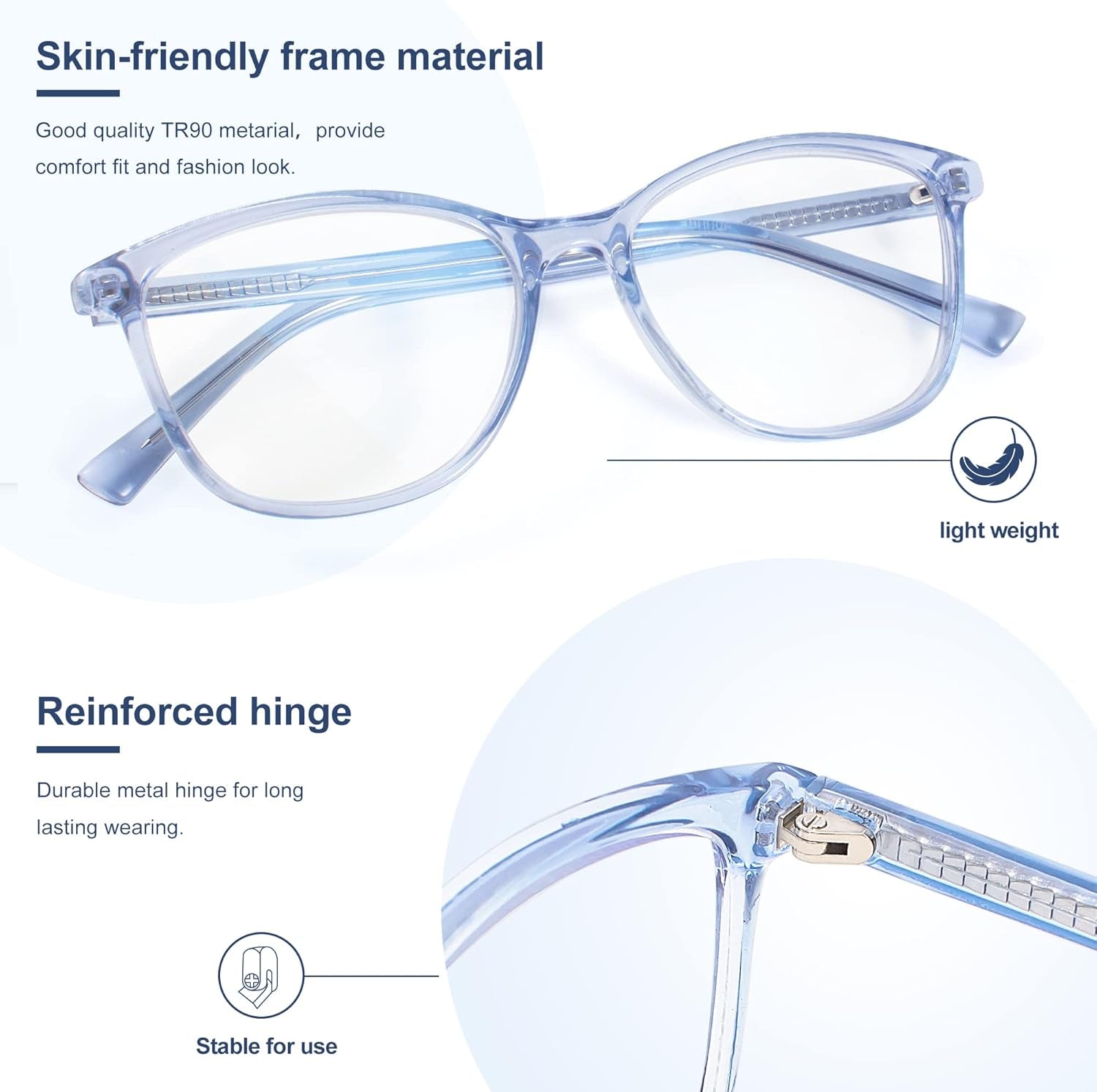 Blue Light Blocking Glasses anti Eyestrain UV Glare Blue Light Glasses for Women TV Phone Computer Gaming Eyeglasses (Clear Blue)